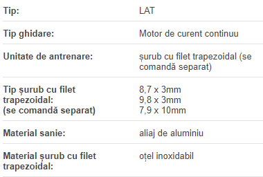 Actuator LAT 0,5 A 1/108 12V 8,7x3 varianta 2 L=200mm